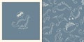 Hand drawn seamless pattern with Cute dinos in simple outline sketchy style Royalty Free Stock Photo