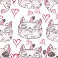 Hand drawn seamless pattern. Cute kittens.