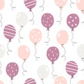 Hand drawn seamless pattern of cute pink and purple party air balloons. Colorful doodle vector illustration for Birthday, baby Royalty Free Stock Photo