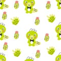 Hand drawn seamless pattern with dinosaurs and cactuses. Perfect for T-shirt, textile and prints. Royalty Free Stock Photo