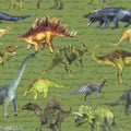 Hand drawn seamless pattern with dinosaurs