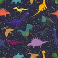 Hand drawn seamless pattern with dinosaurs. Perfect for kids fabric, textile, nursery wallpaper. Vector illustration Royalty Free Stock Photo