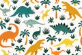 Hand drawn seamless pattern with dinosaurs and tropical leaves and flowers. Perfect for kids fabric, textile, nursery Royalty Free Stock Photo