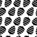 Hand drawn seamless pattern  doodle of fir tree cones isolated on white background. Conifer sketch. Vector illustration. Royalty Free Stock Photo