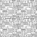 Hand drawn seamless vector pattern with doodle houses Royalty Free Stock Photo