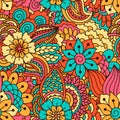 Hand drawn seamless pattern with floral elements.