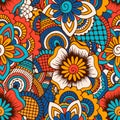 Hand drawn seamless pattern with floral elements.