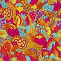 Hand drawn seamless pattern with floral elements.