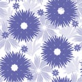 Hand-drawn seamless pattern with floral print. Abstract lavender daisies on white background. Royalty Free Stock Photo