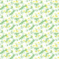 Hand-drawn seamless pattern with floral print. Abstract white daisies on green background. Royalty Free Stock Photo