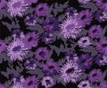 Hand drawn seamless pattern of flowers in trendy velvet violet.