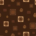 Hand drawn Seamless Pattern with geometric Tribal style elements on dark brown background. Royalty Free Stock Photo