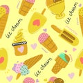 Hand drawn seamless pattern of ice cream.