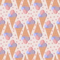 Hand drawn seamless pattern of ice cream with polka dot, retro vintage style. Pink lilac yellow round shape with Royalty Free Stock Photo