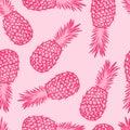 Hand drawn seamless pattern illustration of fruit pineapple, pink tropical dessert food, bright colorful sketch style