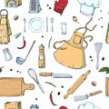 Hand drawn seamless pattern with Kitchen Utensils Royalty Free Stock Photo