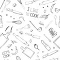 Hand drawn seamless pattern with Kitchen Utensils Royalty Free Stock Photo