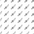 Hand Drawn seamless pattern knife doodle. Sketch style icon. Military decoration element. Isolated on white background. Flat Royalty Free Stock Photo