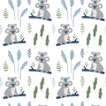 Hand drawn seamless pattern with Koala mother and Koala child. Royalty Free Stock Photo