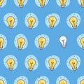 Hand drawn seamless pattern of light bulbs. Idea Royalty Free Stock Photo