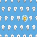 Hand drawn seamless pattern of light bulbs. Idea symbol. Royalty Free Stock Photo