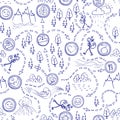 Hand drawn seamless pattern, maps, picnic, travel, hiking and camping.