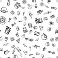Hand Drawn seamless pattern military doodles. Sketch style icons. Decoration element. Isolated on white background. Flat design. Royalty Free Stock Photo