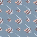 Hand drawn seamless pattern with nature aqua imperial angelfish elements. Pastel blue background Royalty Free Stock Photo