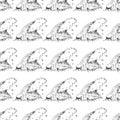 Hand Drawn seamless pattern ocean wave doodle. Sketch style icon. Isolated on white background. Flat design. Vector illustration Royalty Free Stock Photo