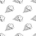 Hand Drawn seamless pattern ocean wave doodle. Sketch style icon. Isolated on white background. Flat design. Vector illustration Royalty Free Stock Photo