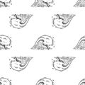 Hand Drawn seamless pattern ocean wave doodle. Sketch style icon. Isolated on white background. Flat design. Vector illustration Royalty Free Stock Photo