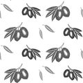 Hand drawn seamless pattern. Olive branches, leaves, fruits for Italian cuisine design, extra virgin oil food, cosmetic product Royalty Free Stock Photo