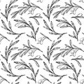 Hand drawn seamless pattern - Olive trees. Vintage background.