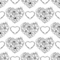 Hand drawn seamless pattern of openwork hearts of flowers and leaves. Floral Valentines day. Spring romantic ornament. Decorative Royalty Free Stock Photo