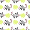 Hand drawn seamless pattern with opossums and spots. Perfect print for tee, textile and fabric. Doodle vector illustration for