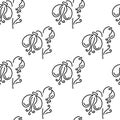 Hand drawn Seamless pattern. Outlines of bizarre plants on a white background