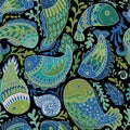 Hand drawn seamless pattern with Paisley fish. Stylized fishes like indian decorative elements. Design for textile