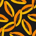 Hand drawn Seamless pattern with papaya vector black