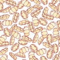 Hand drawn seamless pattern with pasta gnocchi. Background for food package design
