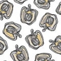 Hand drawn seamless pattern with peppers,.