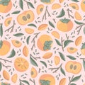 Hand-drawn seamless pattern with persimmons and branches. Royalty Free Stock Photo