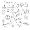 Hand drawn seamless pattern, picnic, travel and camping doodles. Royalty Free Stock Photo