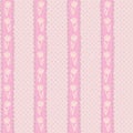 Hand drawn seamless pattern with pink lace stripes with flowers polka dot background. Nursery girly print with vertical Royalty Free Stock Photo