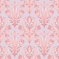 Hand drawn seamless pattern of pink pastel tulip flowers in victorian vintage retro style. Floral bouquets in beige Royalty Free Stock Photo