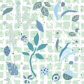 Hand Drawn Seamless Pattern with plants and berries. Artistic Creative Design Royalty Free Stock Photo