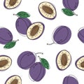 Hand drawn seamless pattern with purpure plums. Good for background, wallpaper, textile, wrap and etc. Royalty Free Stock Photo