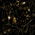 Hand drawn seamless pattern of 1920s black gold glitter style, 20s woman girl smoking, fashion movie star, roaring Royalty Free Stock Photo