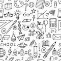 Hand drawn seamless pattern with school objects and symbols. Back to school. Sketchy elements Royalty Free Stock Photo