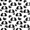 Hand drawn seamless pattern of silhouette cheeses and rats on white background. Royalty Free Stock Photo