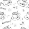 Hand Drawn seamless pattern with Sketch Coffee Cup Vector Illustration